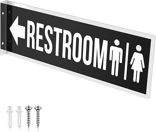 Miniatura 8 de Letrero de metal de doble cara de 12 x 4 pulgadas, letrero de baño de aluminio negro para puerta de baño de negocios, baño, decoración de pared con