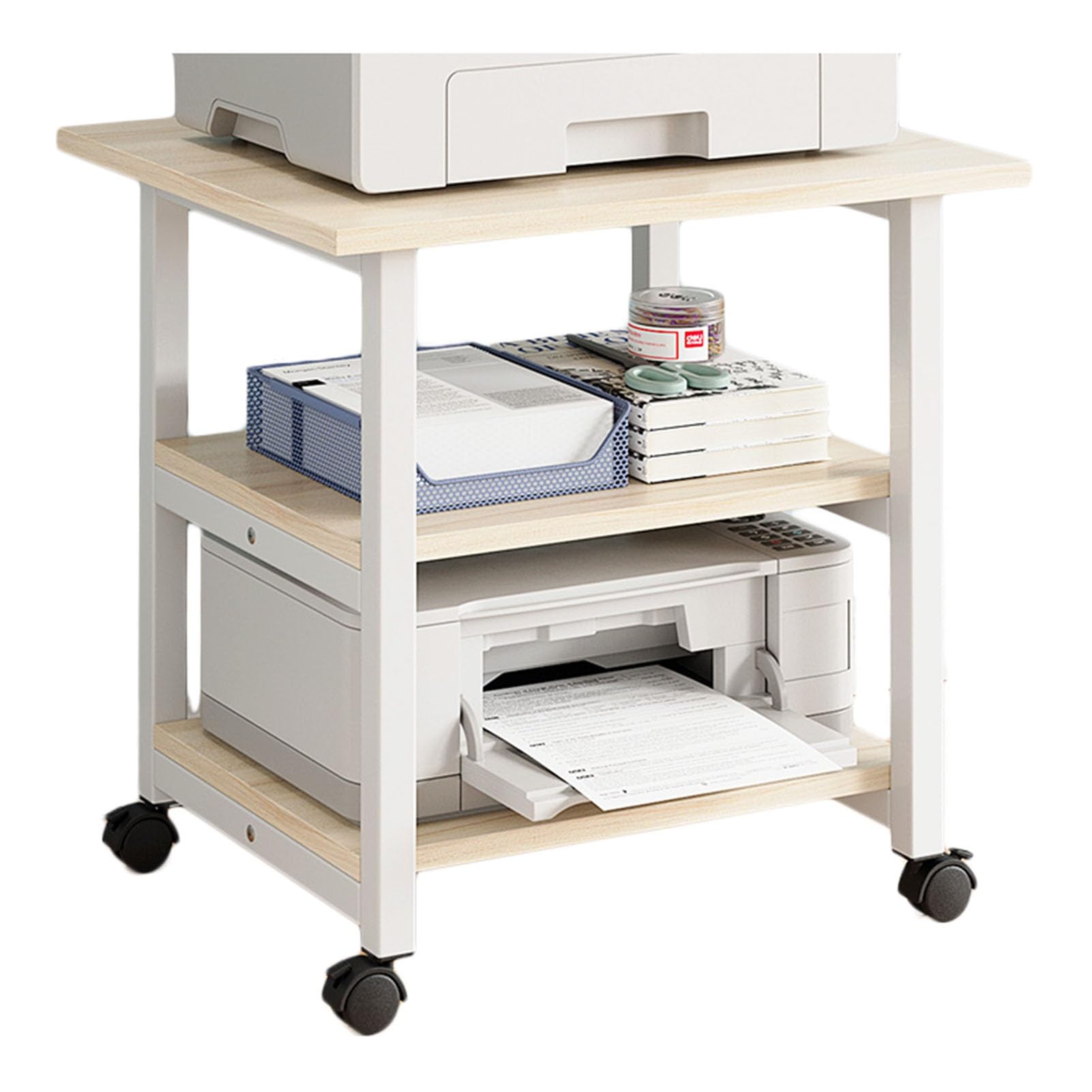 3-stufiger Druckerständer, AV-Medienschrankständer, Medienaufbewahrungsschrank, Mehrzweck-Home-Office-Organizer, Geeignet for Die Integration Zu Hause Und Im Büro (Color : Beige)