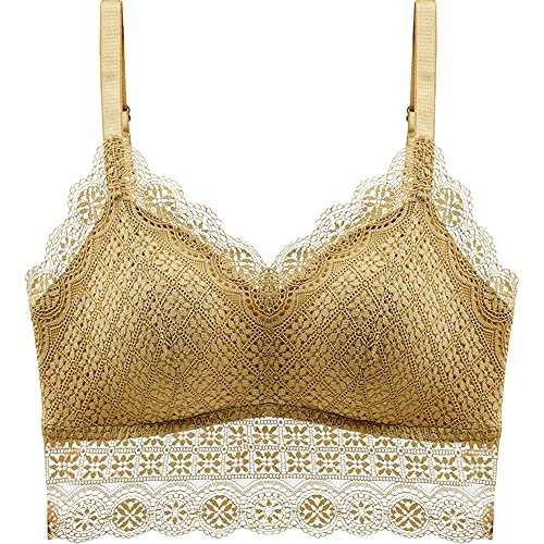 Soutien-gorge rembourré en dentelle jaune XXXL à col en V WENJUN