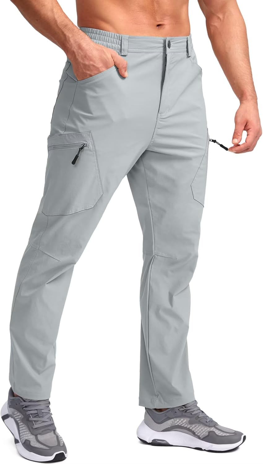 Pudolla Men's Lightweight Hiking Pants with 7 Pockets Quick Dry Water Resistant Fishing Travel Pants