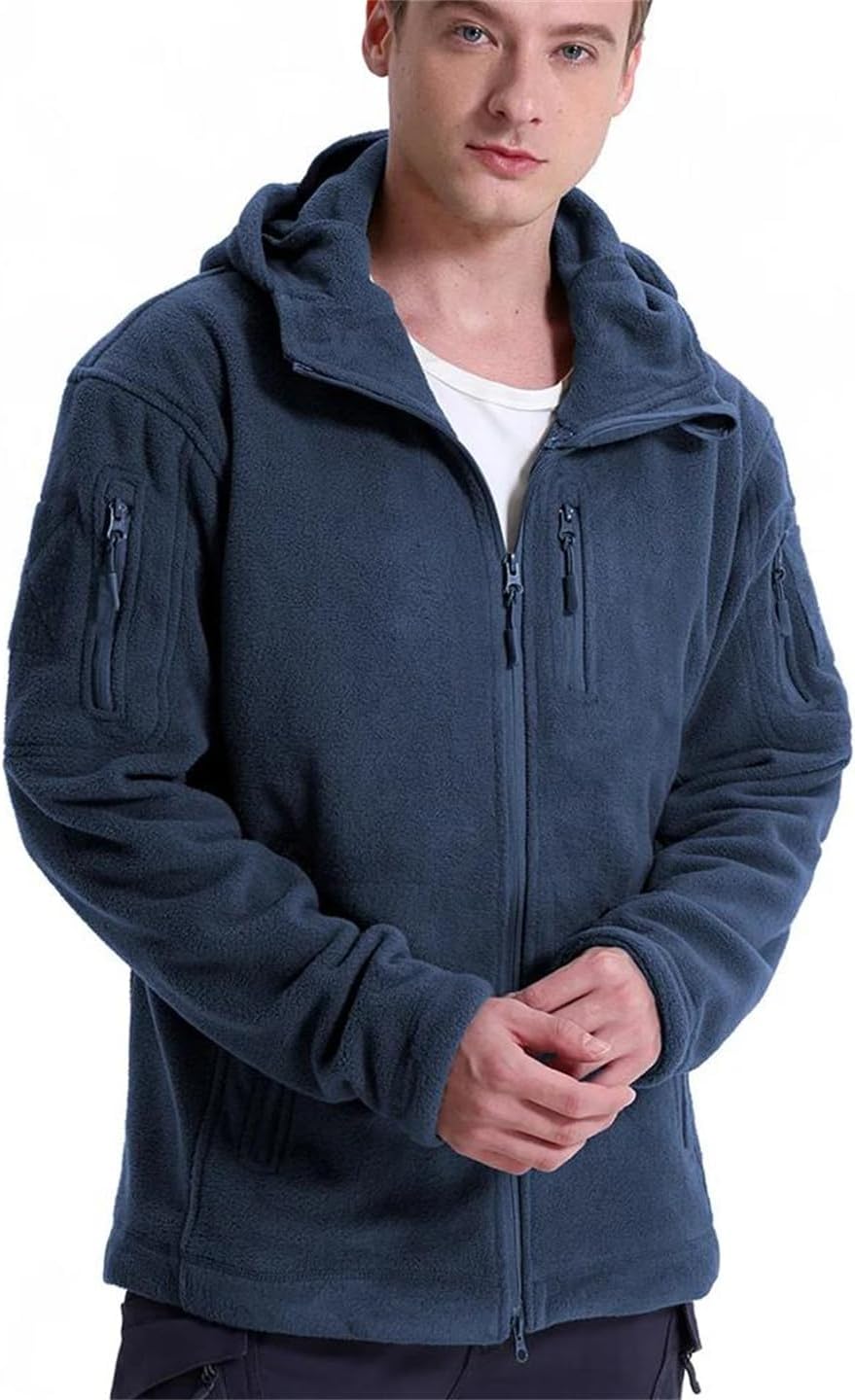 Men's Winter Tactical Fleece Jacket Warm Full Zip Hoodie Multi Pocket Hiking Outdoor Coat