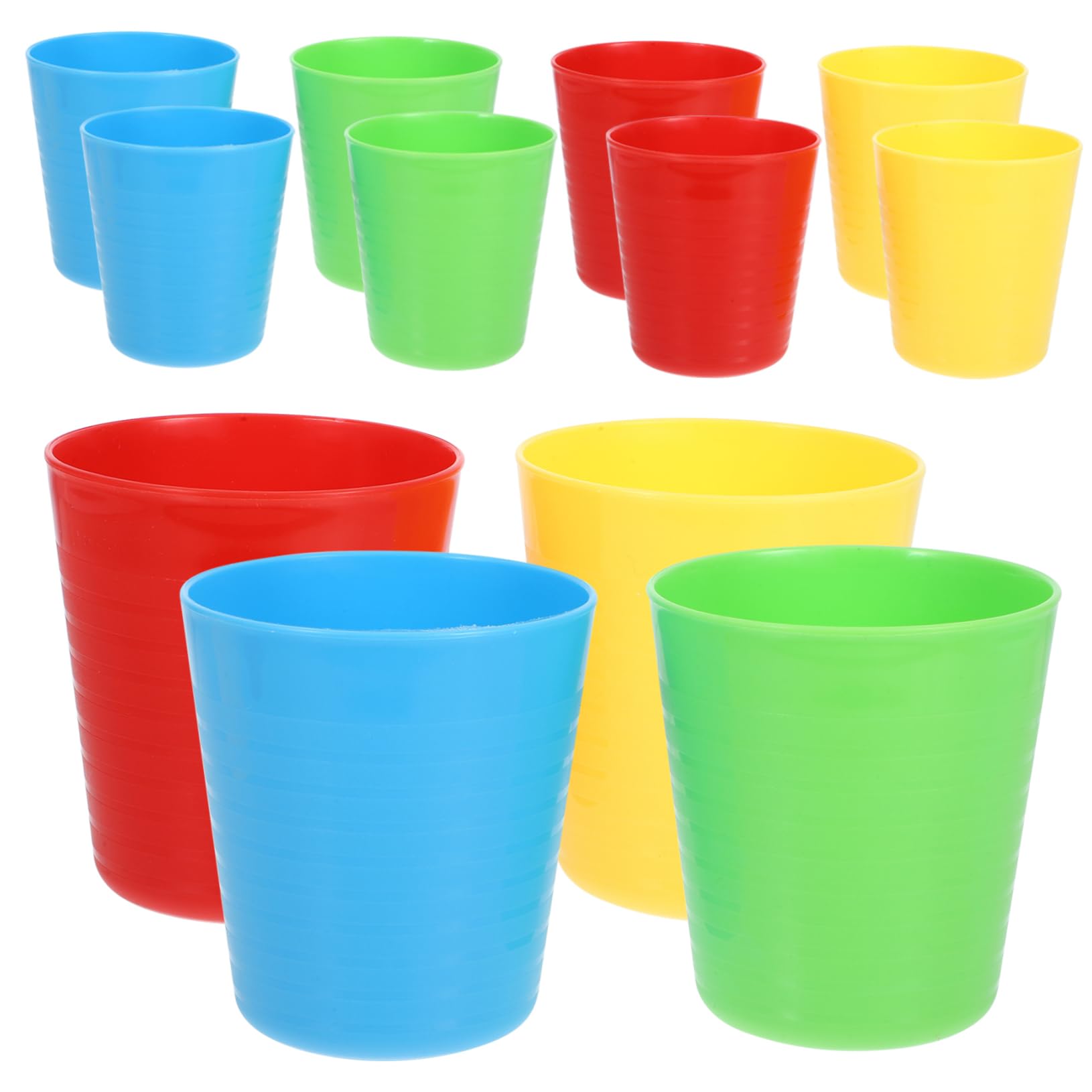 TOYANDONA 16pcs Stackable Plastic Drinking Cups 250ml Colorful Water Cups for Boys and Girls and Parties in Green Yellow Red Blue