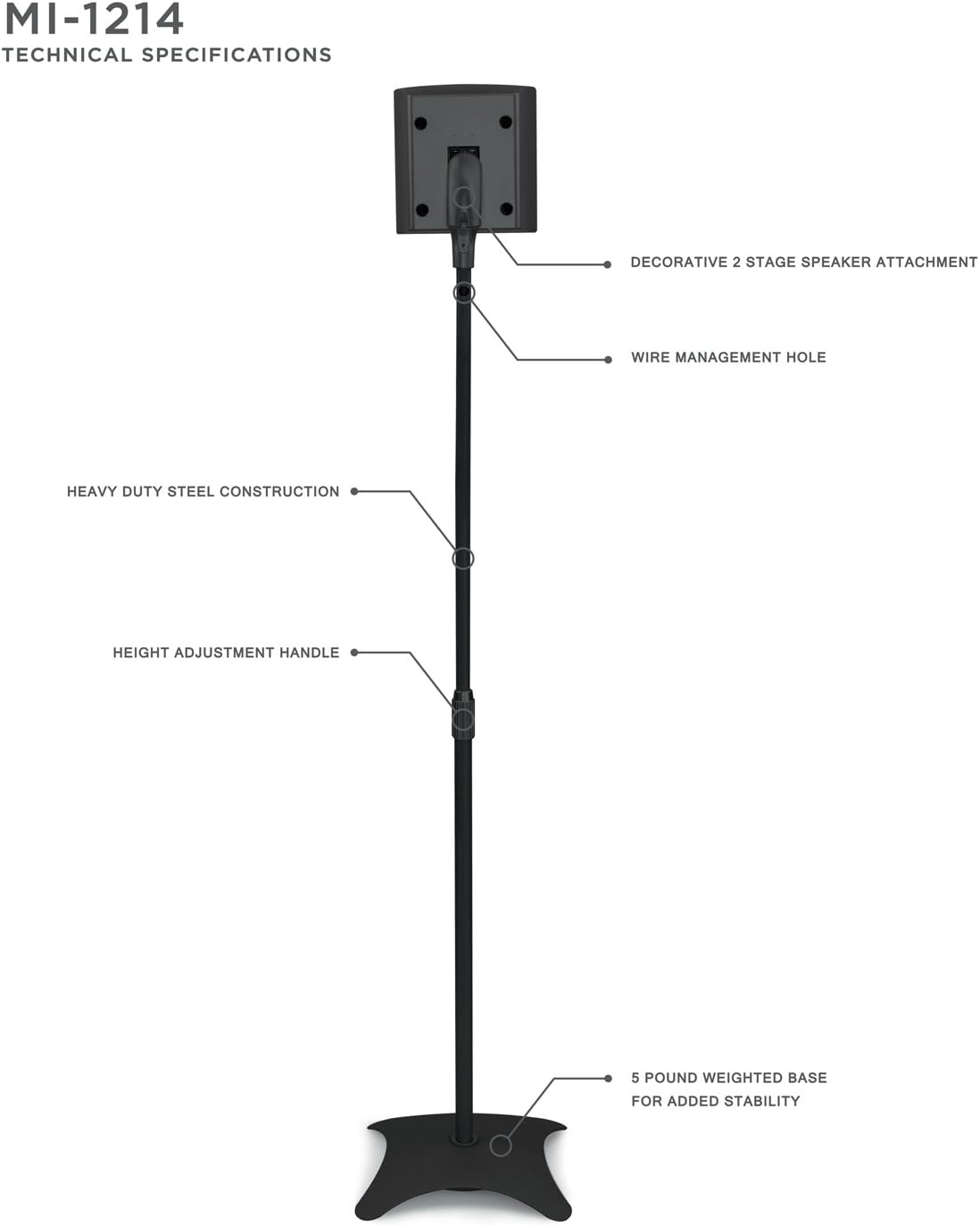 Mount-It! MI-1214 Speaker Stands for Home Theater 5.1 Channel Surround Sound System Satellite Speaker Stands Mounts, Rear and Front, 2 Pairs, 10 lb Capacity, Black