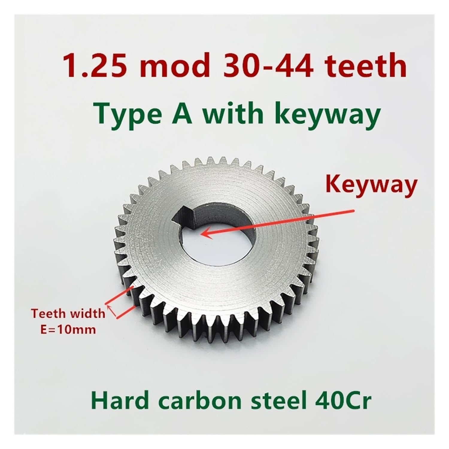 Industrial helical Gear 1.25 Die 44T 45T 46T 49T Type A with Keyway 1.25 Mod 44 45 46 49 Teeth Pin Hard Carbon Metal Standard Spur Gear(18mm with keyway-44Teeth)