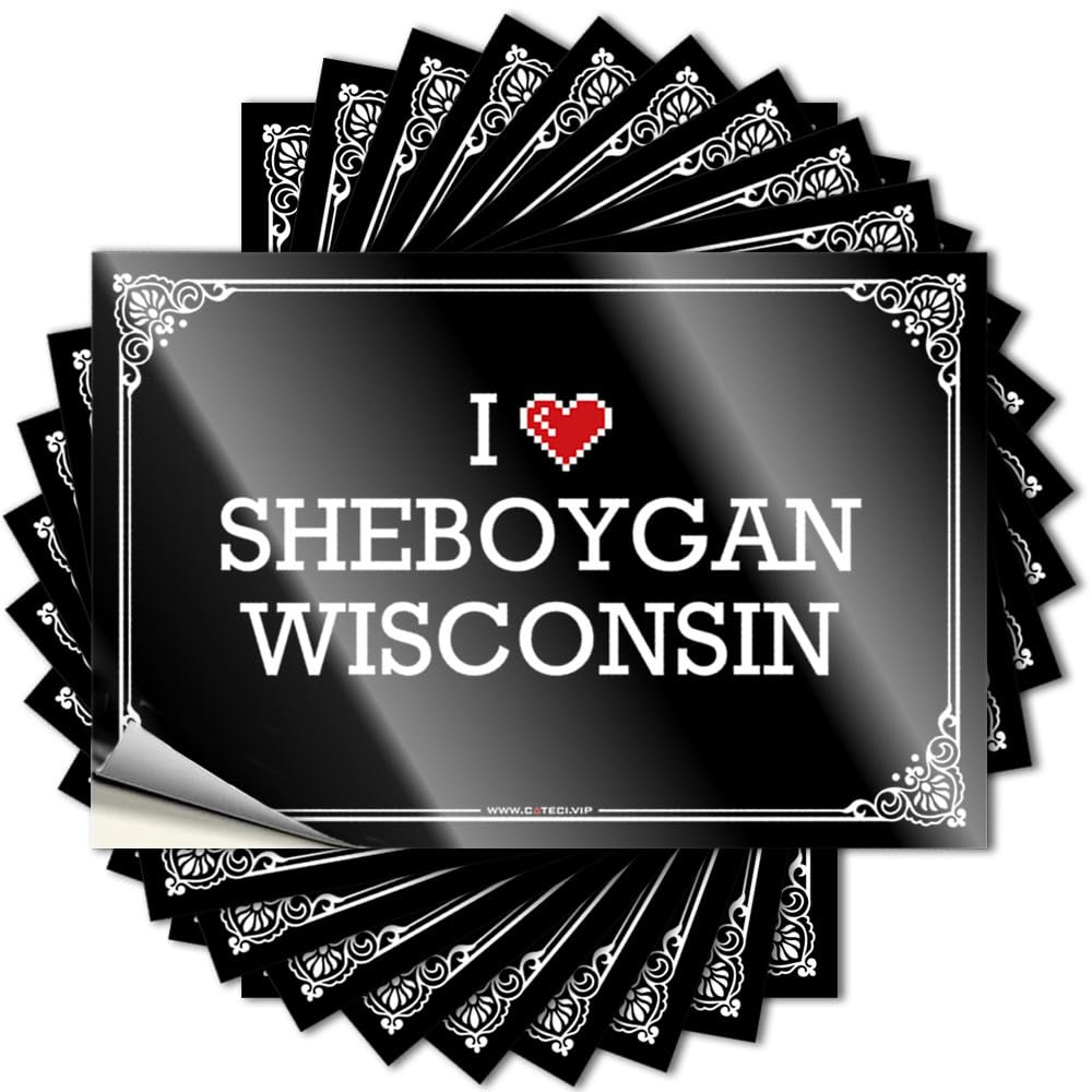 Coastal Lettering Sticker, Stuff for Room Window I Love Sheboygan Wisconsin | Funny Quote Ideas Decals(8X12CM)