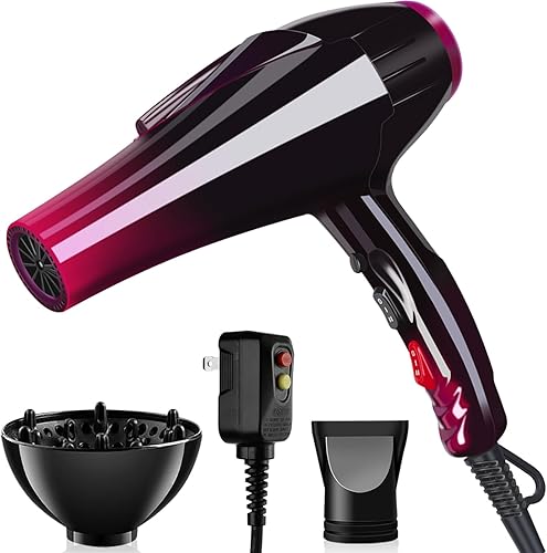 Secador de pelo iónico con motor de 3500 W, 3 ajustes de calor2 velocidades, 2 boquillas, 1 difusor para uso profesional en el salón de belleza,