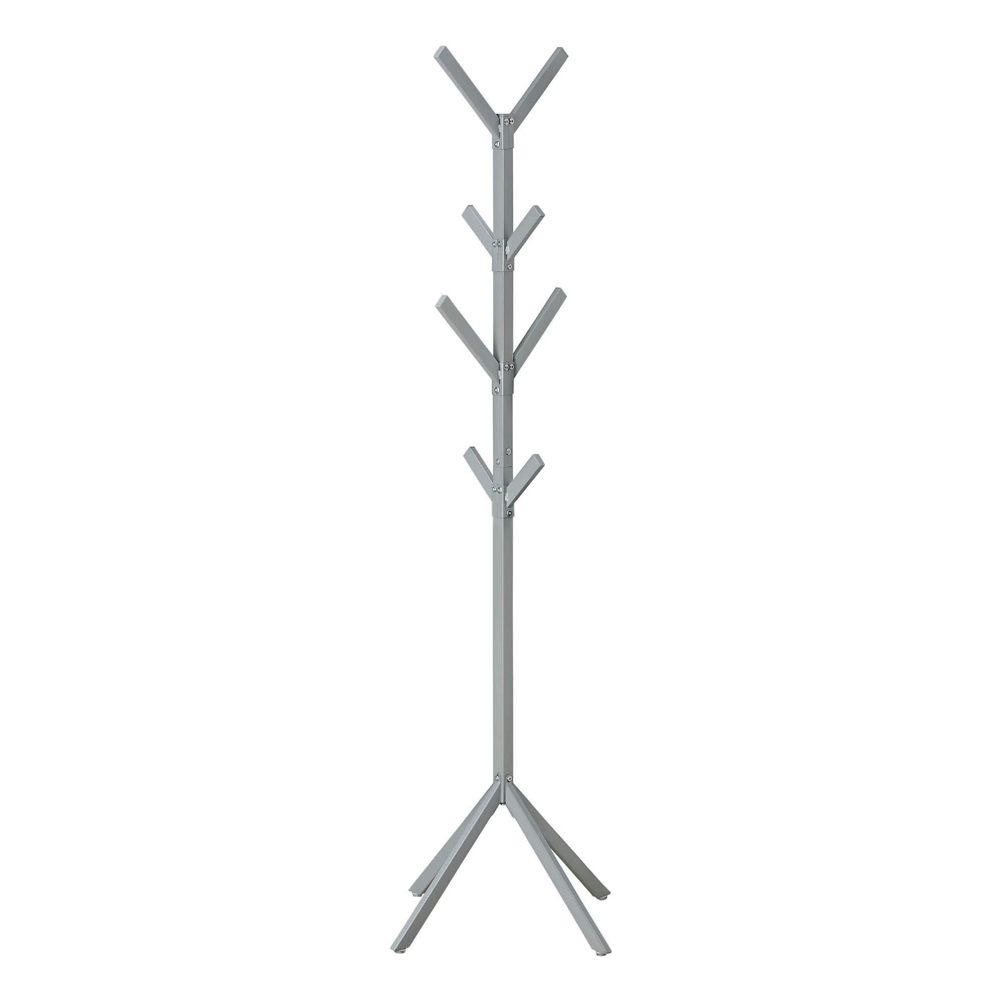 Offex 70" H Silver Matte Finish Modern Industrial Style Entryway 4-Tier Freestanding Hall Tree Hanger with 8 Hooks