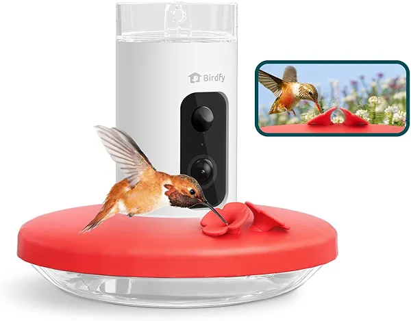 Birdfy Hummingbird Feeder with Camera, Auto Record Bird Video, Instant Notification, Live View, Smart Hummingbird Feeders for Outdoors Hanging, Ant Bee Proof, 14oz, Easy to Clean, Gift for B