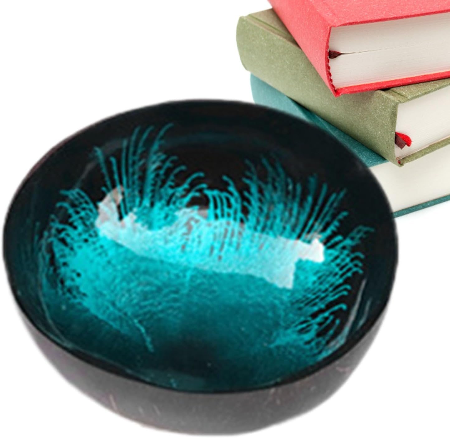 Bol en coquille de coco – Bois naturel poli, matériau durable et respectueux de l’environnement, design léger | Bol de service décoratif pour salades, noix, fruits, smoothies, açai, maison, bureau