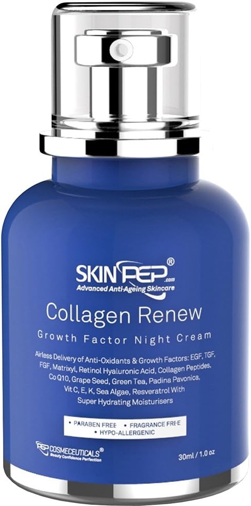 Collagen Renew - Growth Factor Night Cream Encapsulated Growth Factors (EGF, FGF, TGF) + Moisturisers + Retinol + Hyaluronic Acid + Anti oxidants - Korean Inspired Glass Skin By SkinPep (30ml)