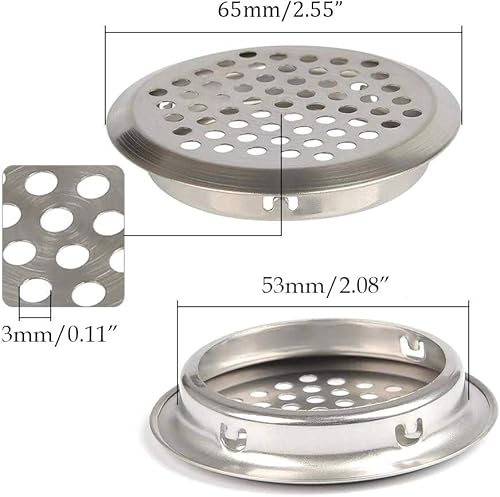Miniatura 2 de 50 rejillas de ventilación circulares de 2.087 in de acero inoxidable de ventilación redonda de malla de ventilación para cocina, baño, armario