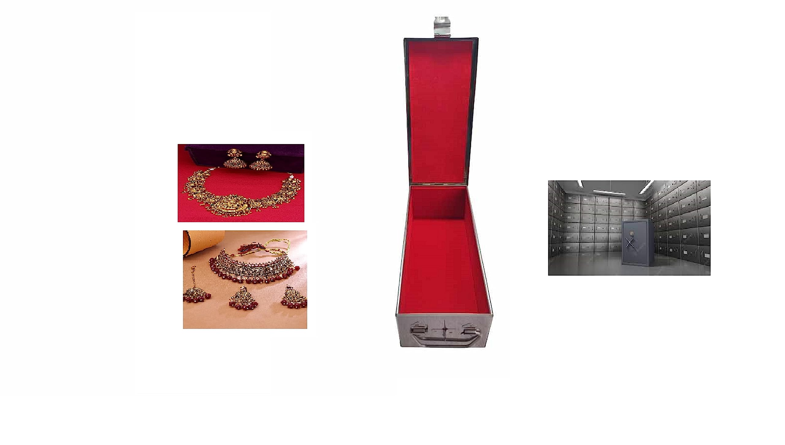 Stainless Steel Safe Bank Locker Jewellery Ornaments Storage And Cash Container Box with Cushion - with Velvet Lining (Silver, Red(Multi), Medium) (B0C43KR94G) Amazon Price History, Amazon Price Tracker