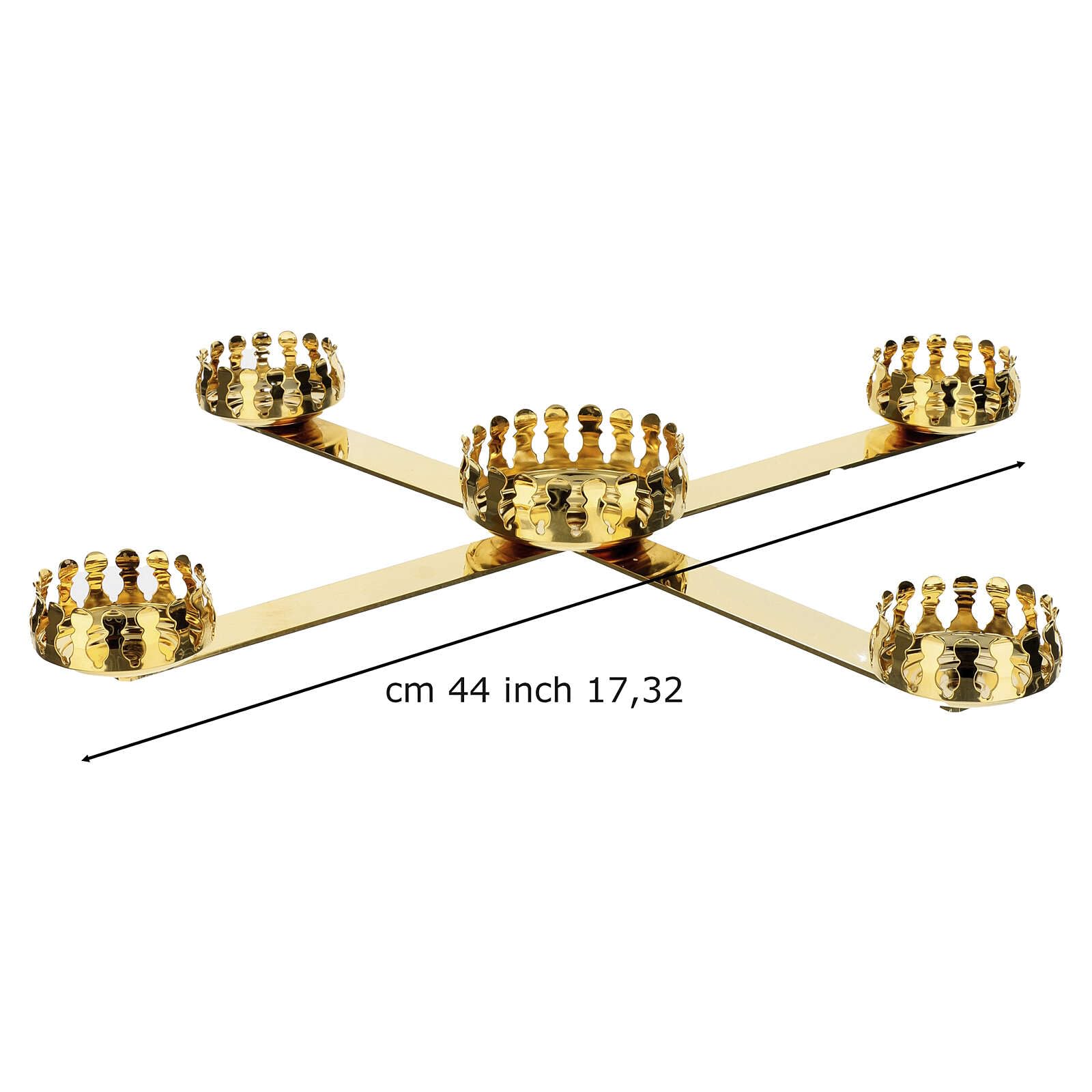 Holyart Avvento: Candeliere Avvento dorato 4 candele e cero centrale 45 cm