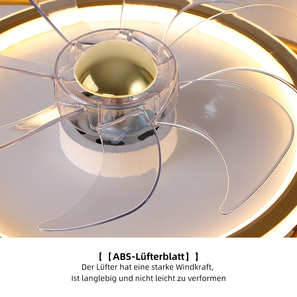 Ventiladores de techo Modernos, 55 cm Ventilador de Techo con luz, 48W Ventiladores de Techo con Luz y Mando, Estar Dormitorio Comedor Lampara Ventilador techo(Oro)