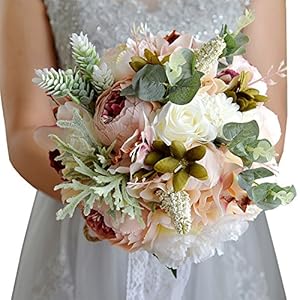 Alternative view of Zippersell Brautschmuck Hochzeit Bouquet, Künstliche Brautschmuck Braut Brosche Blumensträuße, Handgefertigt Vintage Rustikaler Stil Satin Rosen Hochzeit Blume