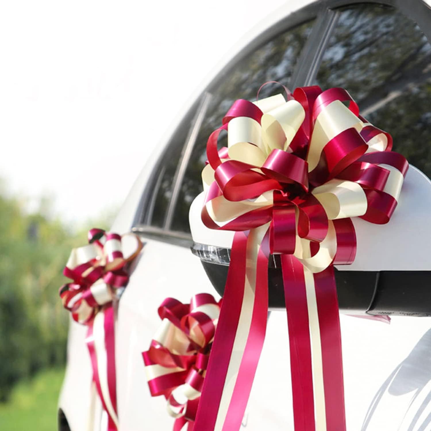 Lnjya Lazo de Regalo, 10 Lazo De Regalo Grande para Coche, Cajas Grandes, Envoltorio Regalo Navidad 45cm Decoración Gran Lazo Gigante para De Coche, Fiesta,Boda, Celebración, Rojo-Beige