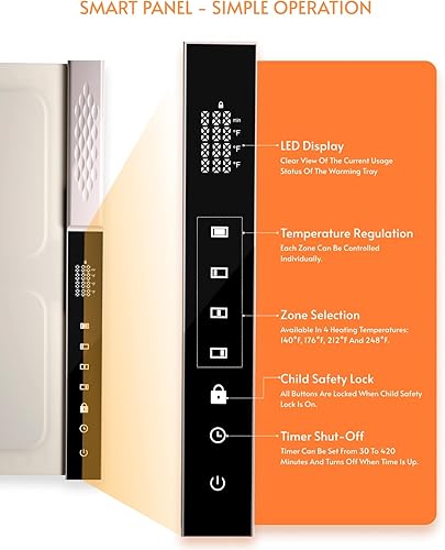 Miniatura 2 de Tapete de calentamiento de alimentos, bandeja de calentamiento eléctrica con 3 zonas, temperatura individual, ajustable, plegable, calentador de