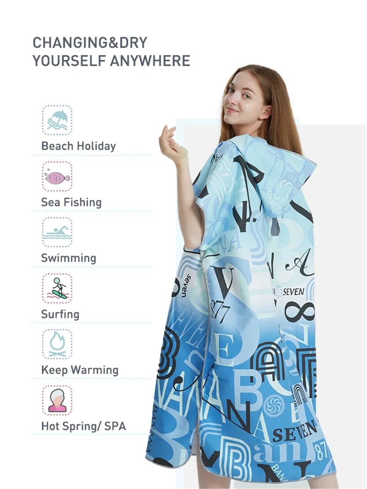 Poncho de Plage à séchage Rapide, Serviette Surf, Sweat Capuche, Peignoir en Microfibre, Poncho for Adultes pour Le Surf, la Natation
