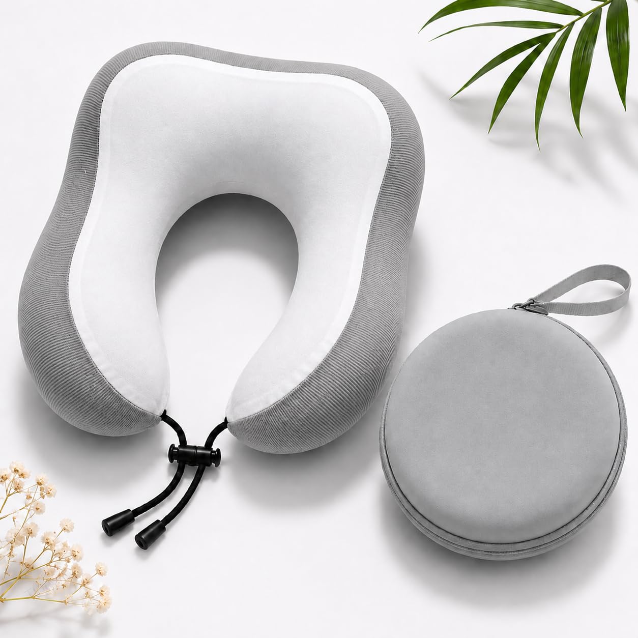 Memory Foam Travel Neck Pillow with Portable Storage Case | Soft U-Shaped Neck Support Cushion for Airplane, Car, Train & Office | Lightweight Ergonomic Travel Pillow (Grey)-image-22