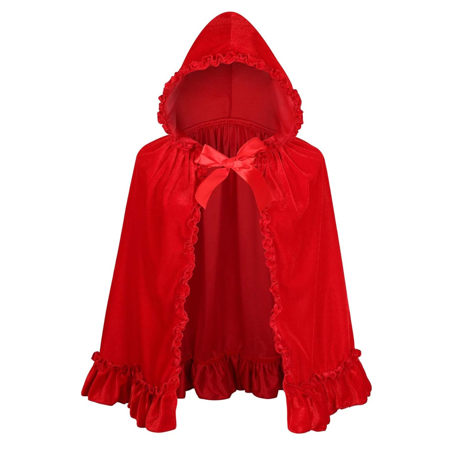 DELIVESS Little Red Riding Hood Cloak Women Halloween Christmas Retro Performance Fancy Hooded Cloak (23.62", Red Floral Border)