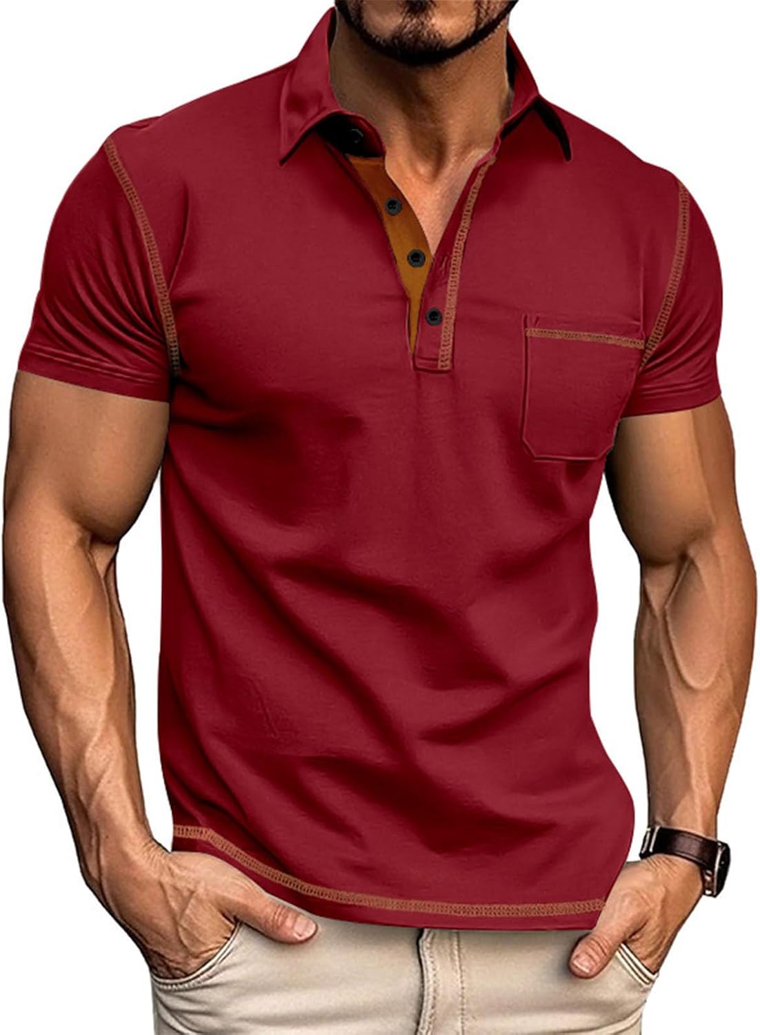 Mens Polo Shirts Casual Regular Fit Shorts Sleeve Summer Shirt Classic Collared Button Golf Shirts with Pocket