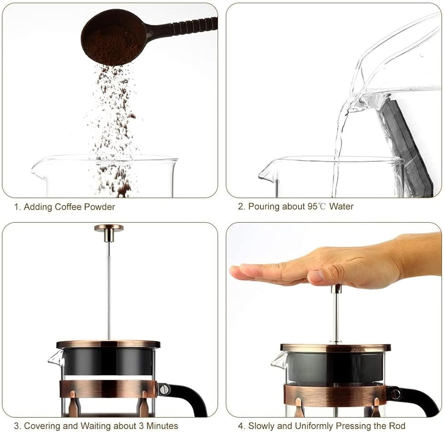 French Press Coffee Maker (34 oz), 304 Stainless Steel Coffee Press, Durable Easy Clean Heat Resistant Borosilicate Glass - 100% BPA Free, Copper