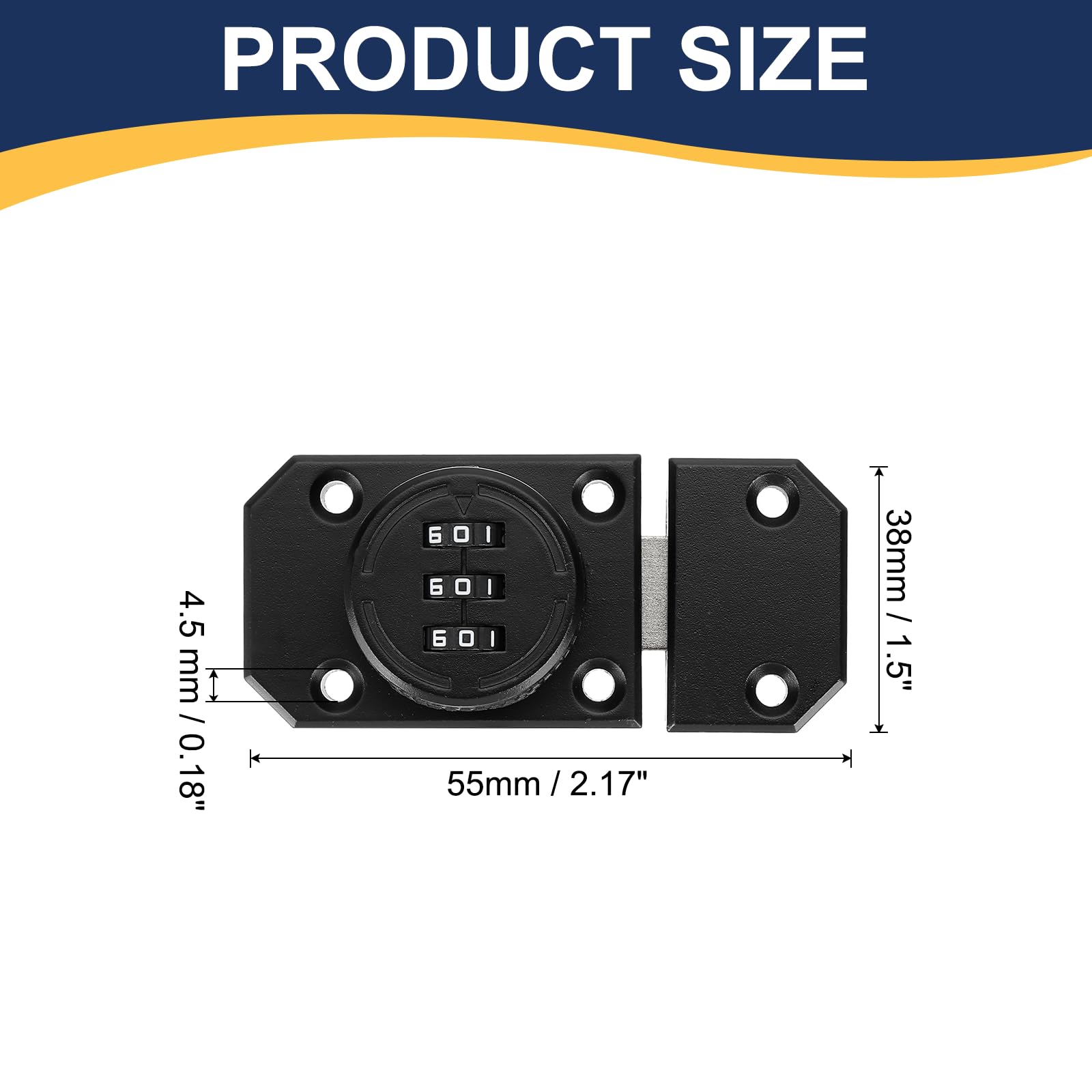 uxcell Cabinet Door Latch 2.17 x 1.5 Inch Zinc Alloy Keyless Combination Lock for Kitchen Cabinet Office Drawer Wooden Furniture Black 2Pcs - Image 2