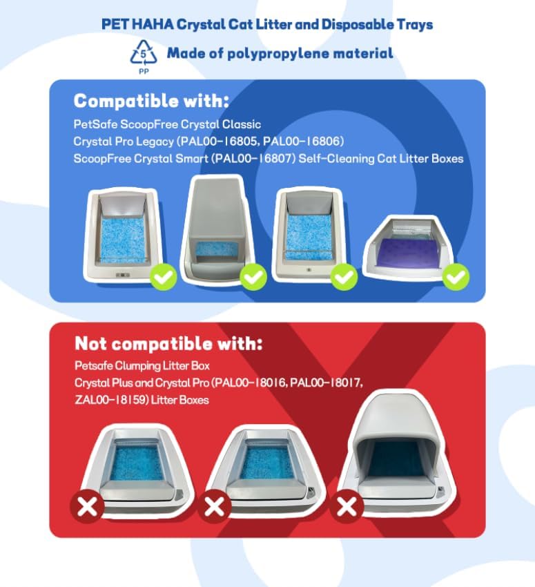 Crystal Cat Litter and Disposable Litter Trays 2 Sets Compatible with Petsafe Scoop-Free Classic/Legacy/Smart Litter Boxes, Triple Leak Proof Design, Excellent OdorControl, One-Hand Disposing.