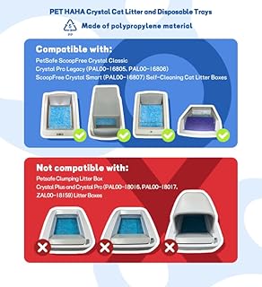 Crystal Cat Litter and Disposable Litter Trays 5 Sets Compatible with Petsafe Scoop-Free Classic/Legacy/smart Litter Boxes, Triple Leak Proof Design, Excellent OdorControl, One-Hand Disposing.