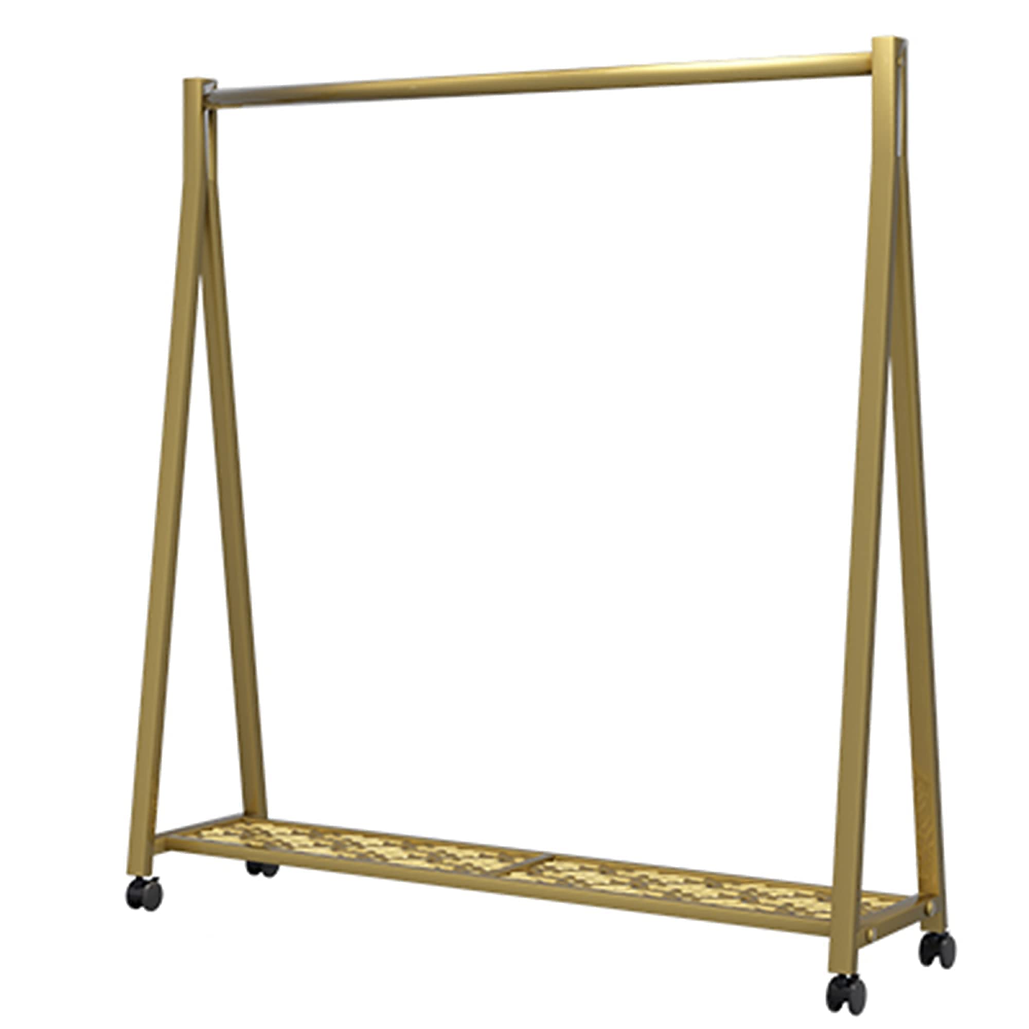 Hochbelastbare Kleiderstange, Kleiderständer mit unterem Lagerregal, altmodisches kommerzielles Rollenregal, Golden, 120 × 160 cm, Golden, 150 × 160 cm