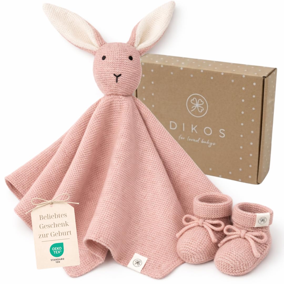 Geschenkset Hase altrosa Kuscheltuch Schmusetuch Schnüffeltuch Babysocken Bio Baumwolle Strick Baby Neugeborene Erstausstattung Mädchen personalisiert Babygeschenk Geschenk Geburt Babydecke mit Namen