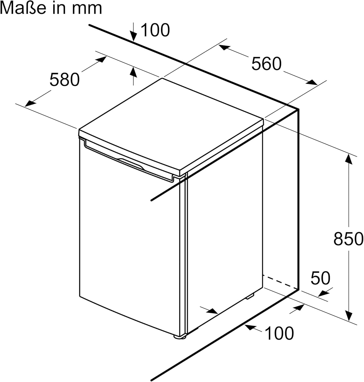 Dimensions diagram of Bosch KTR15NWEB