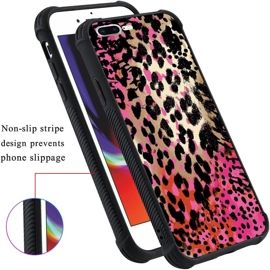 KANGHAR Case Compatible with iPhone 7 Plus/iPhone 8 Plus,Pink Leopard Design,Tire Texture Non-Slip +Shockproof Rugged TPU Protective Case for iPhone 7 Plus/iPhone 8 Plus 5.8 Inch
