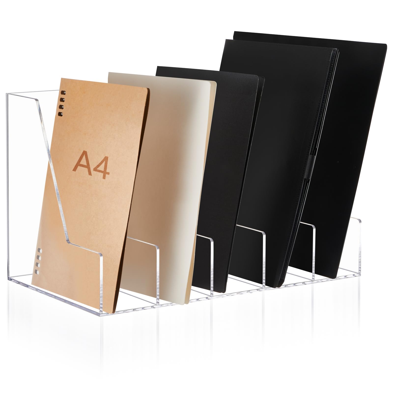 Suzile Clear Acrylic Magazine File Holder with Vertical Compartments Desk Organizer Book Rack for Desk Sorter Paper Folder Office Accessories (Groovy,