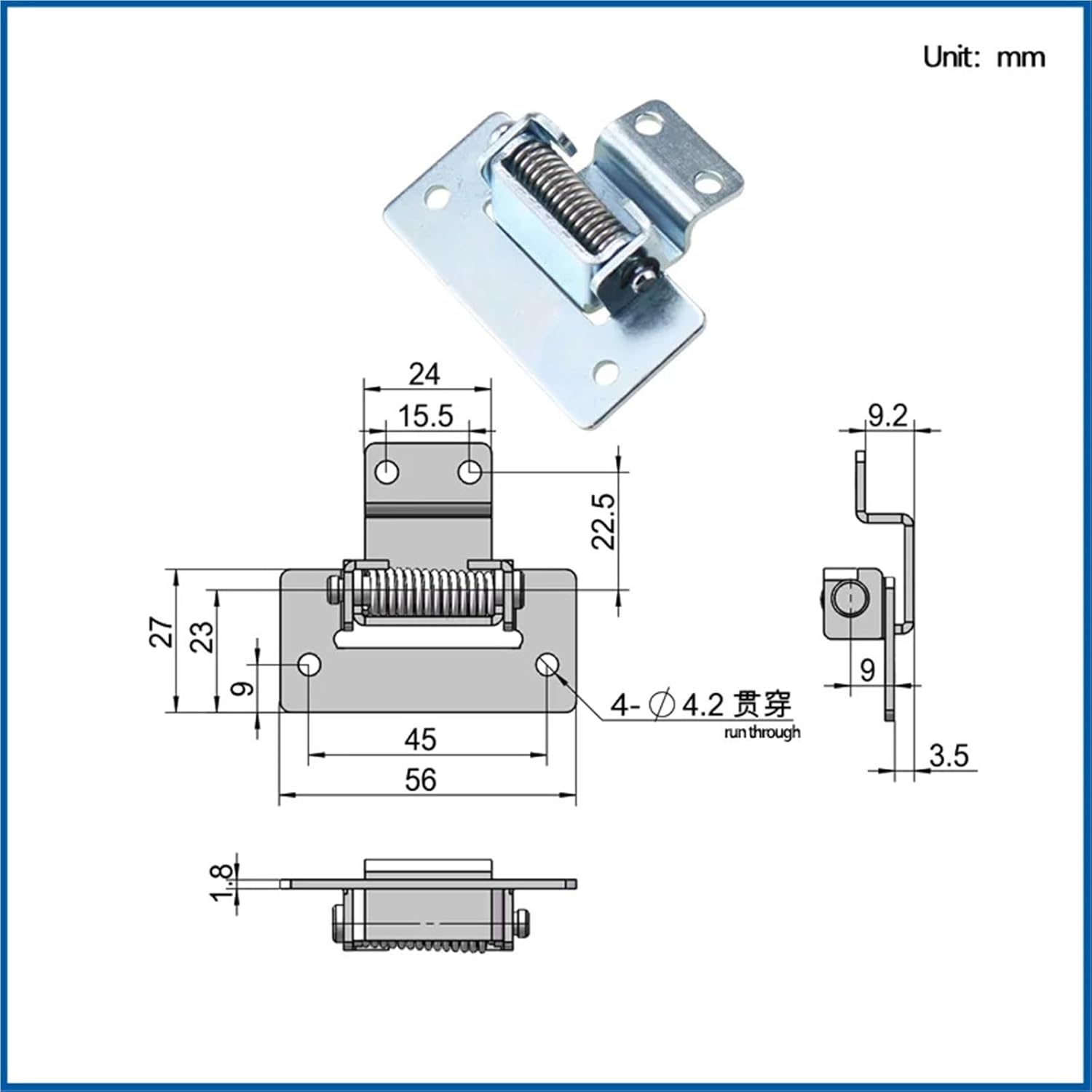 Automatic Reset Iron Galvanized Hinge 90 Degree Rotating Industrial Cabinet Door Spring Accessories 1Pcs