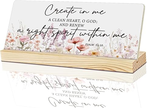 Mtrgdn Create in Me a Clean Heart Desk Sign,God Grant Me The Serenity,Inspirational Gifts Christian Bible Positive Quotes Signs,Mental Health Gift for Mom Women Friends Colleague,8x3 Inch