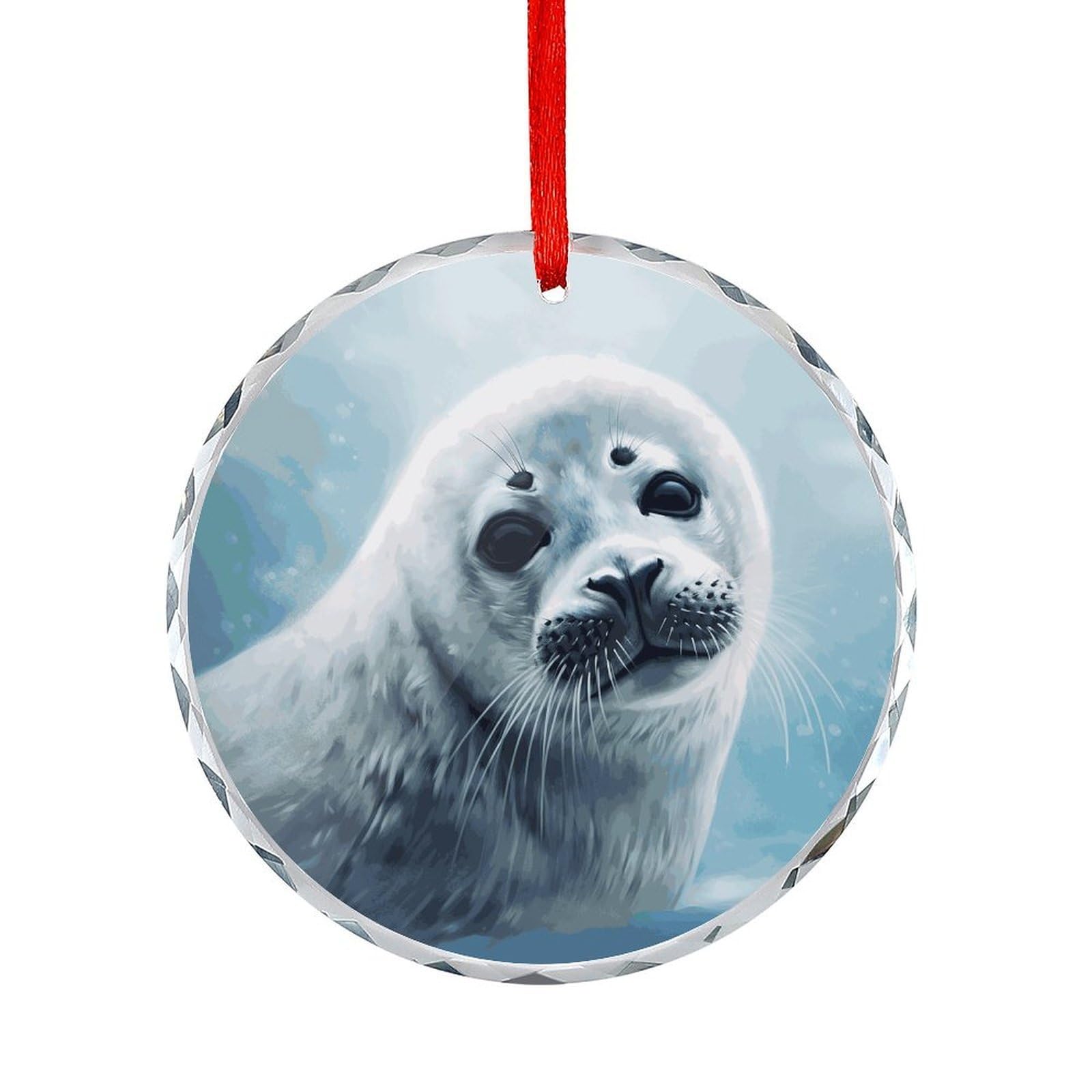 Btcowzrv Style Harp Seal Painting Wallpaper Round Ornament Hanging Pendant Decor