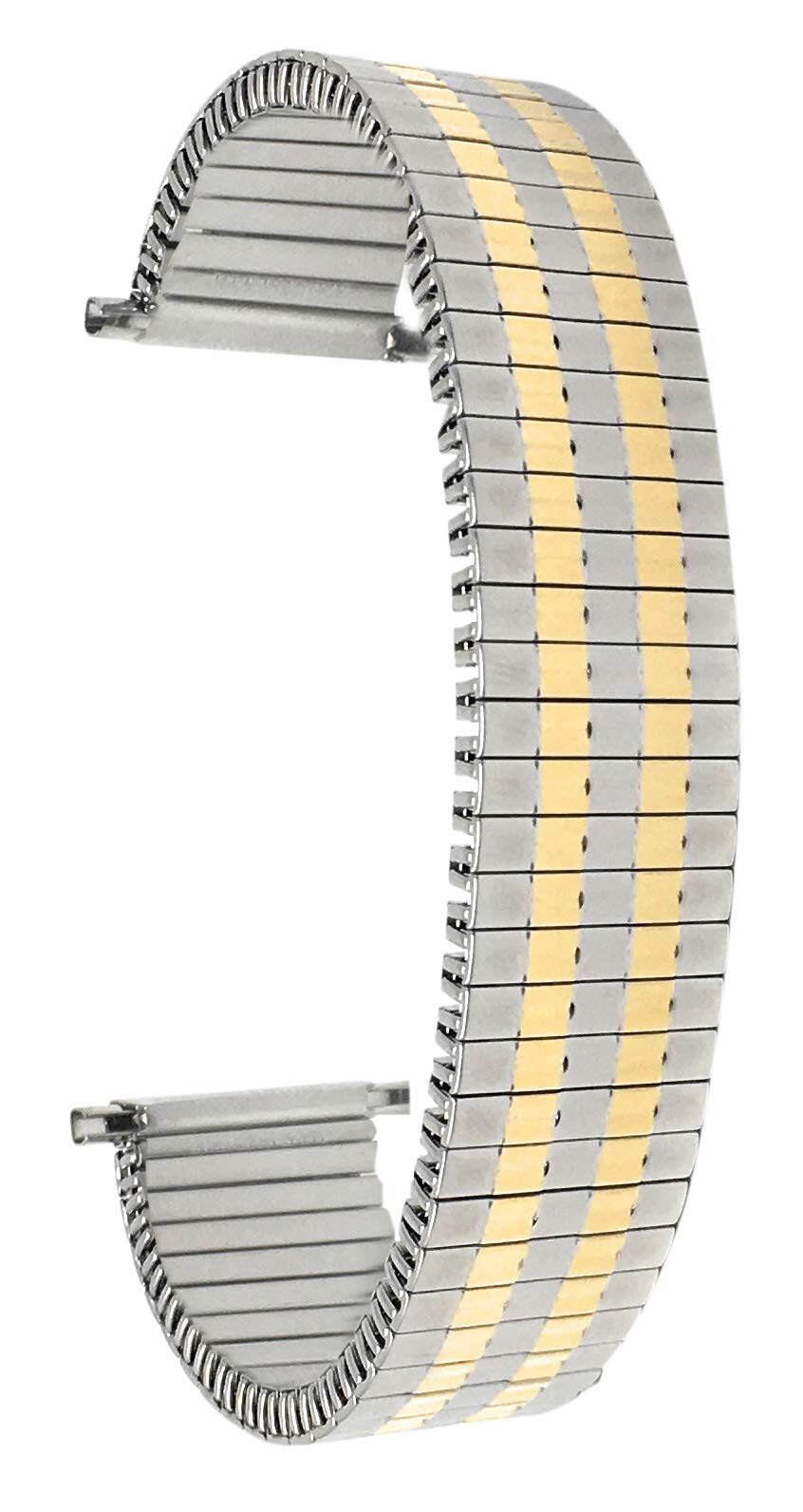 Bandini 18mm Silver and Gold (Two-Tone) Tone Stainless Steel Stretch Watch Strap for Men, Straight End, Metal Expansion Watch Band, No Buckle