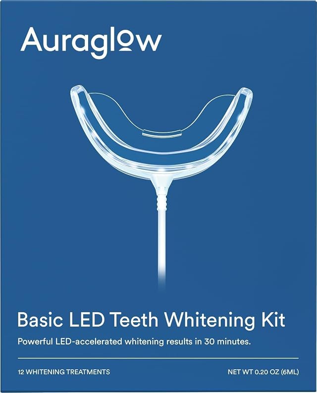 Auraglow Teeth Whitening Kit Wired LED Accelerator Light 35 Carbamide Peroxide Teeth Whitening Gel 12 Whitening Treatments Whitens