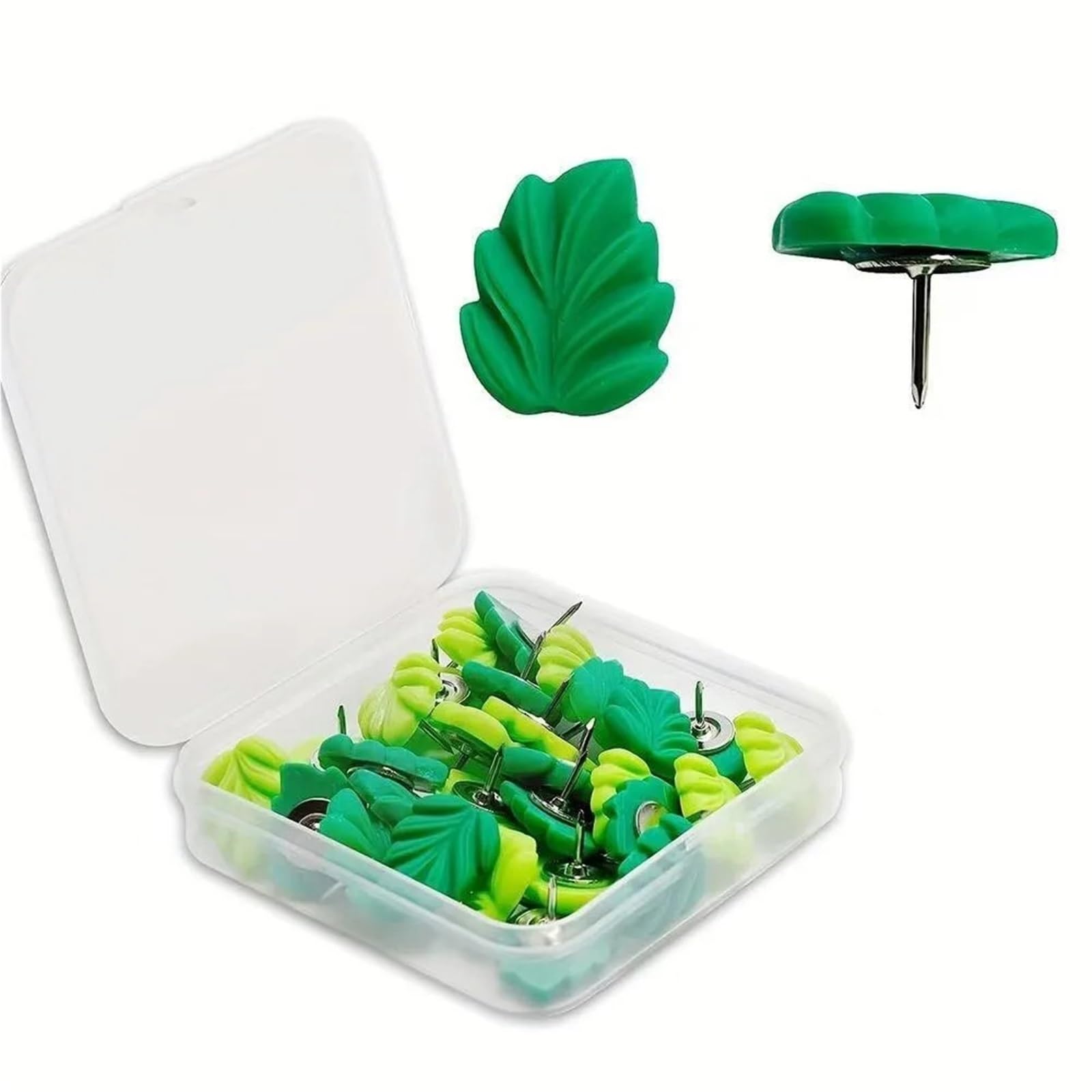 100 chinchetas de plástico con Forma Hojas Verdes, Metal y Colores, Ideales for mapas, Fotos, Mensajes decoración Paredes para el Hogar, Oficina