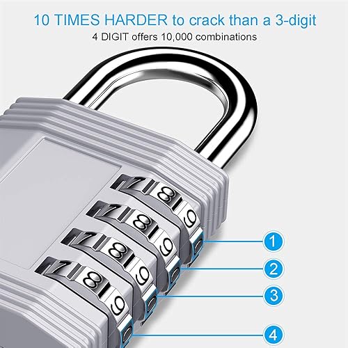 Miniatura 2 de ZHEGE Cerradura de combinación de 4 dígitos para taquilla, gimnasio, escuela, aire libre, habitación y empleado (plateado)