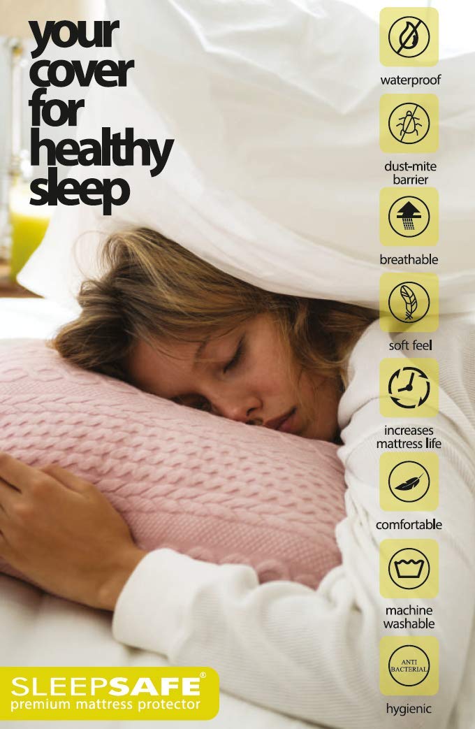 SLEEPSAFE MATTRESS PROTECTORS UTILITY (WHITE, 180CM x 200CM x 30CM) WATERPROOF, DUSTPROOF, ANTI ALERGEN, HYPO ALERGENIC,ANTI ALERGIC, PREMIUM,QUIET, SUPER SOFT,WASHABLE, EASY CLEAN, QUICK DRY