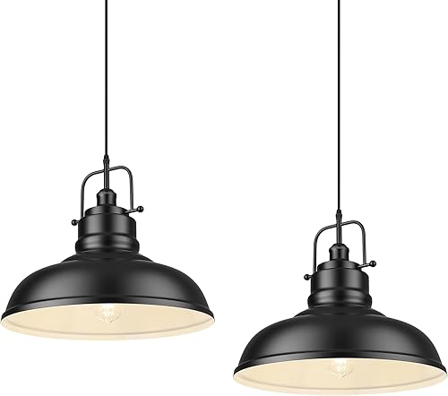 Miniatura 13 de zeyu Lámpara Colgante de Granja de 17.7 Pulgadas para Isla de Cocina, Lámpara Colgante de Techo Grande con Pantalla de Cúpula de Metal, Acabado de