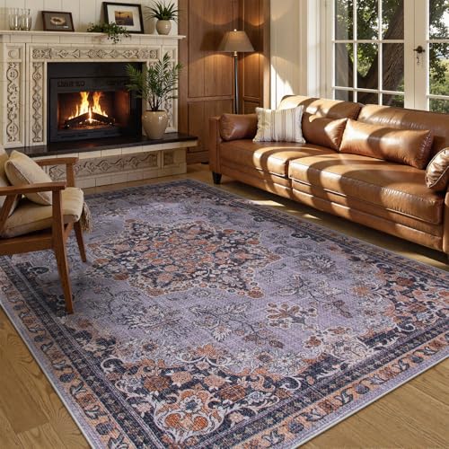 Tapete decorativo Lahome 5'x7' púrpura ultra delgado miniatura 2
