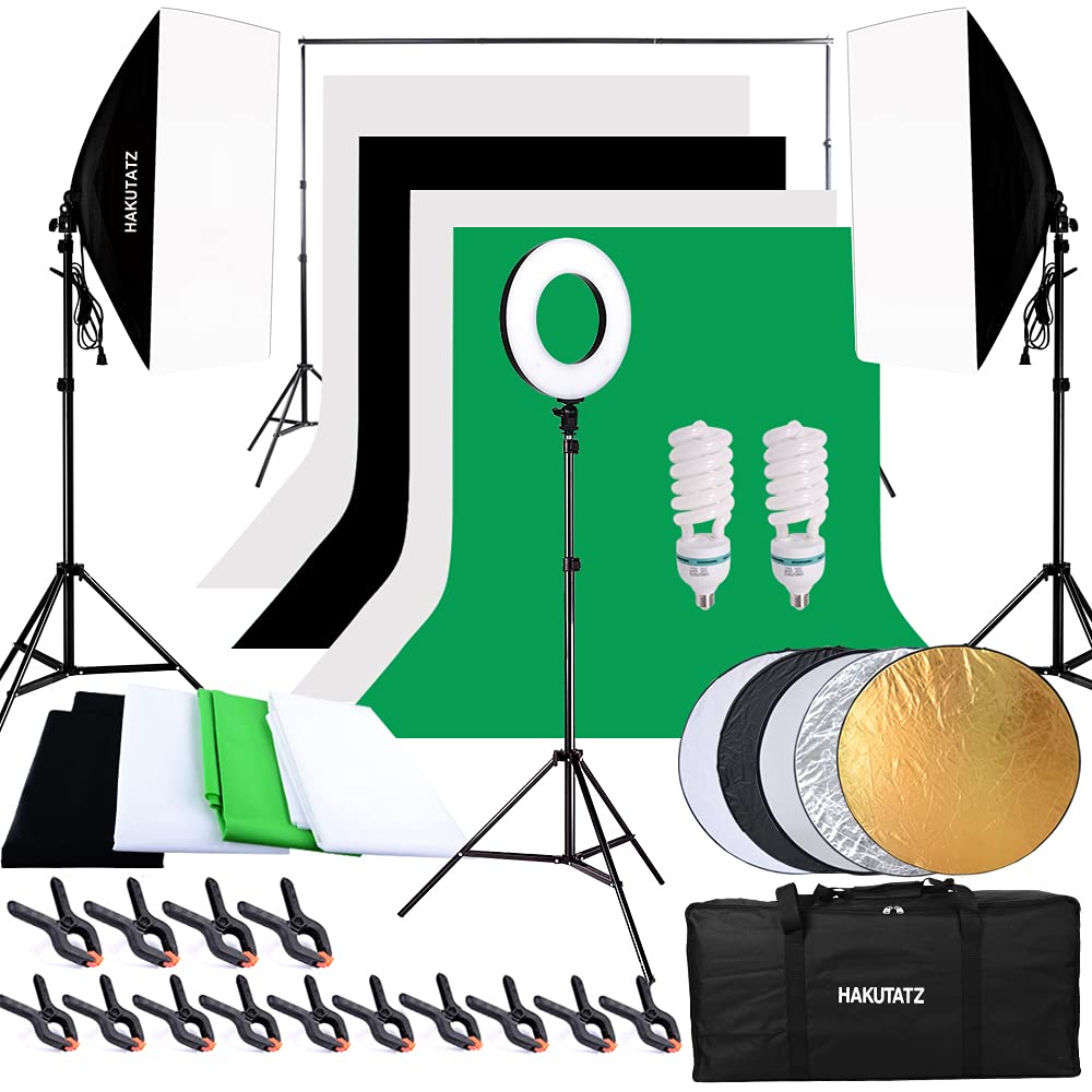 Fotostudio Set Fotografie Studioleuchte Fotowand Softbox mit 12 Zoll LED Ringleuchte Ringlicht Green Screen Set