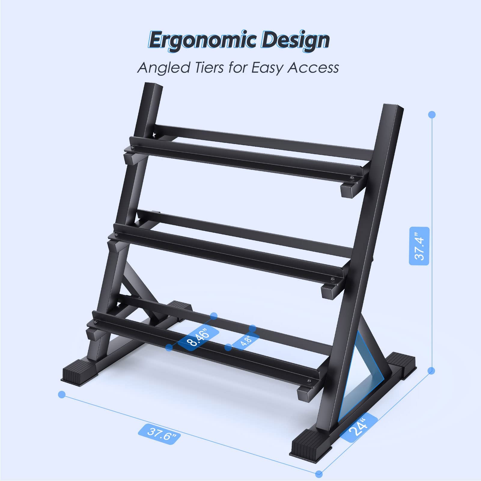 AKYEN 3 Tier Dumbbell Rack Stand Only for Home Gym, Heavy-Duty Weight Rack for Dumbbells (1100 Pounds Weight Capacity, 2022 Version)
