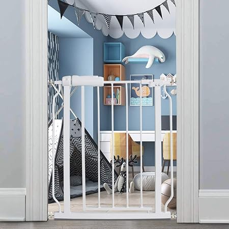 Fairy Baby Extra Wide Or Narrow Baby Gate with Extensions for Stairs Walk Through Easy Auto Close Child Pets Safety Gate,Fits Spaces Between 24.0
