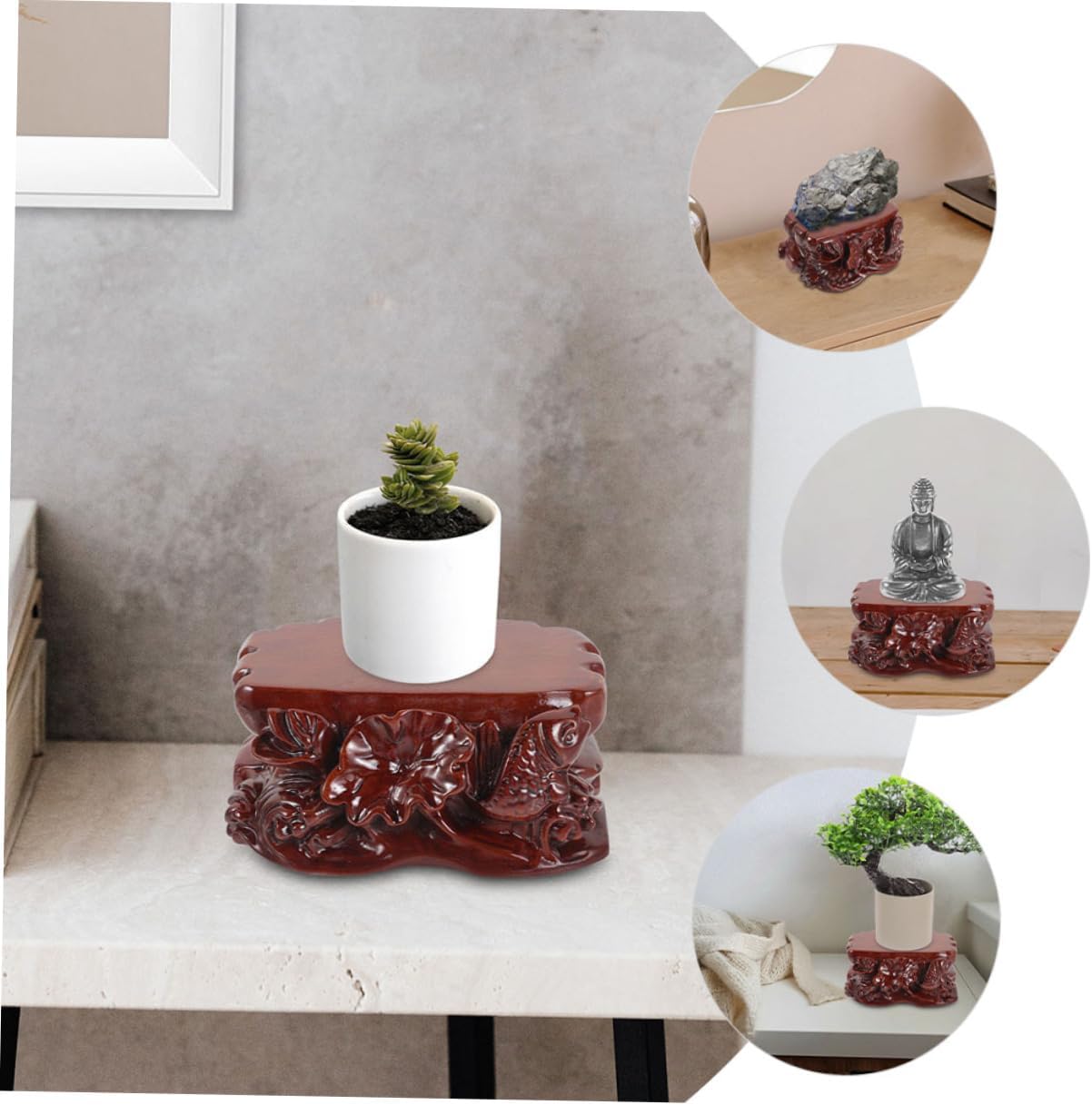 Luxshiny Wooden Display Stand Decorative Holder for Vases and Handicrafts for Indoor Plant Stands and Home Decor Sturdy Base for Showcasing Art and Stone