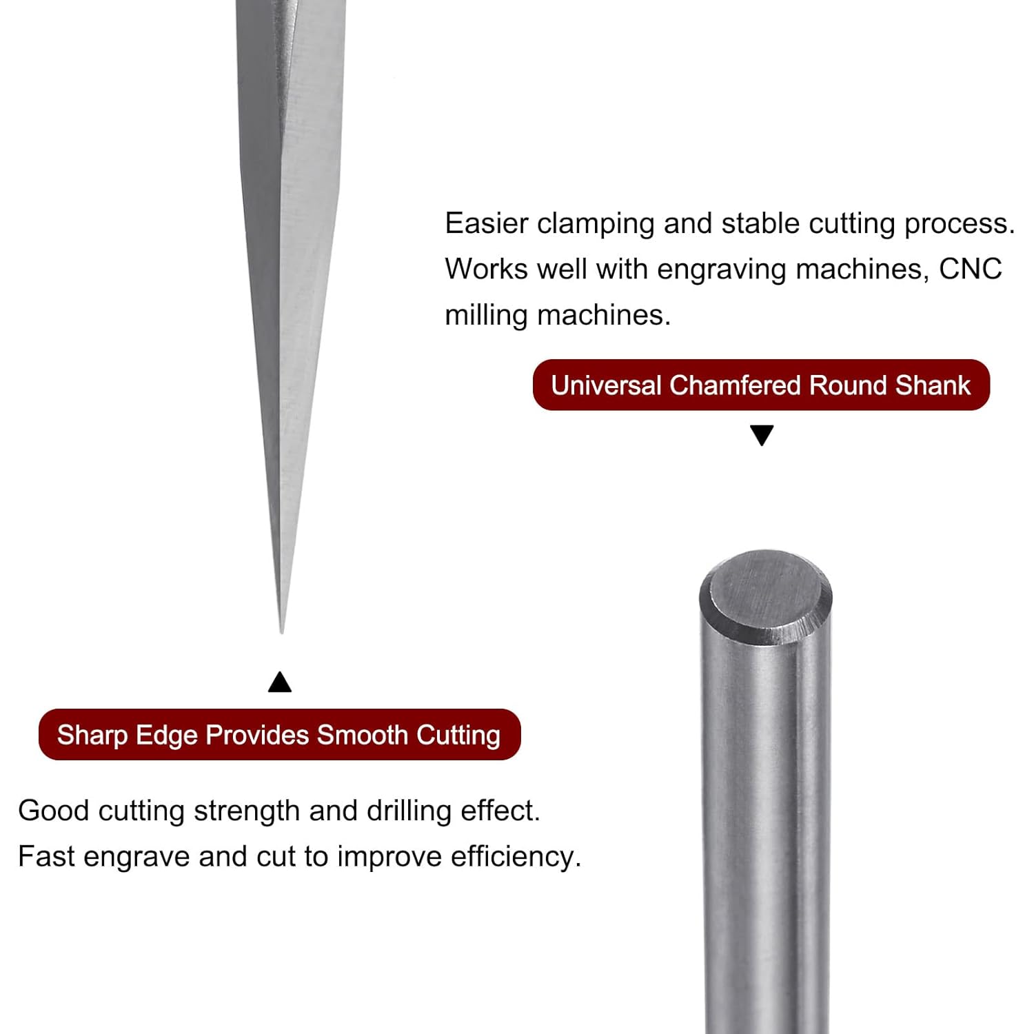 Engraving CNC Router Bit 1/8" 3.175mm Shank 0.1mm Tip 10 Degree Solid Carbide 3 Flutes with Plastic Box for Wood Acrylic PVC MDF Plastic