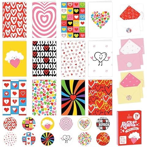 Decorably 24 Pack Heart Notecards with Envelopes Cover